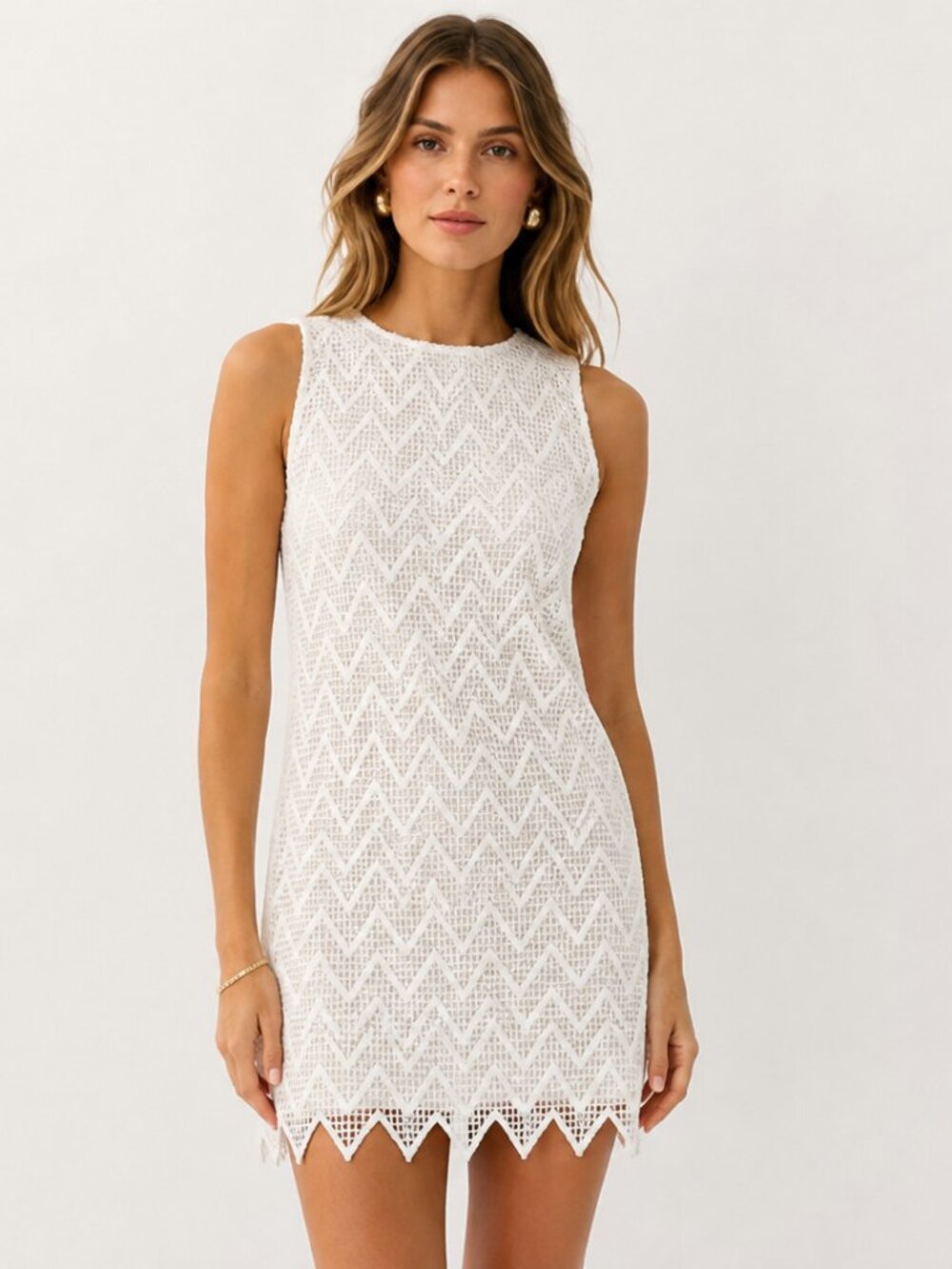 Aqua White Chevron Crochet Mini Dress (Fits S)